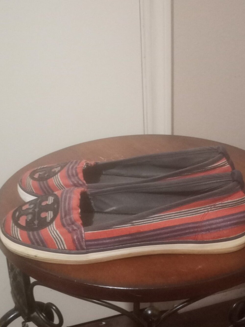 Tory Burch Raymond Striped Canvas Flat Comfort Shoes Women's 8M - Picture 8 of 12